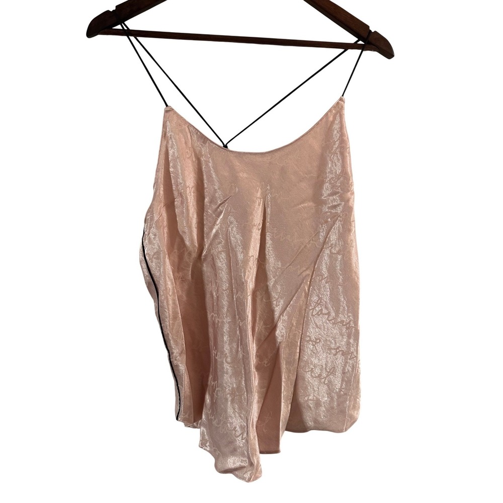 Victoria's Secret Pink Satin Racerback Camisole Black Trim Size XL